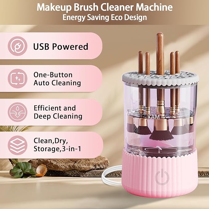 Automatic Makeup Brush Cleaner, Makeup Brush Cleaner Machine, Make Up Brush Cleaner Suitable for Various Sizes of Makeup Brushes,Cleaning and Drying 2 in1 Electric Makeup Brush Cleaners.