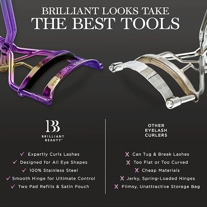 Eyelash Curler with Satin Bag & Refill Pads - Award Winning - No Pinching, Just Dramatically Curled Eyelashes for a Lash Lift in Seconds (Prism)