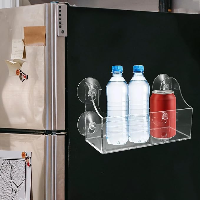 SuctionCup Refrigerator Rack Organizer Acrylic Fridge Door Shelf can Organizer for Refrigerator Drinks Spices Convenient Beverage Holder 8.07X4.52X2.75In