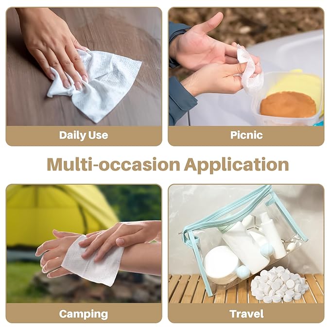180 Compressed Towel Tablets - Disposable Face Towel Washcloths Travel Towel Fast Drying Lightweight for Adult Camping Hiking Facial Mini Makeup Wipe Coin Tissues Travel Hotel Cleaning Supplies