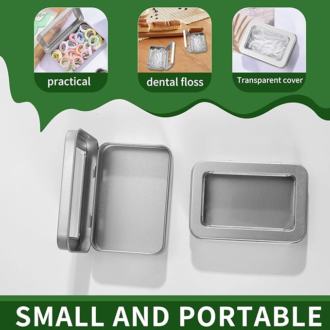 2 PCS Portable Cotton Swab & Floss Holder,Travel-Size Empty Metal Containers with Dustproof Lids for Cotton Swabs, Floss Picks, Hair Ties, and Small Items(Silver)