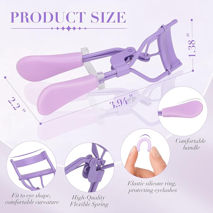 Eyelash Curler with Pads, Lash Curler 2 Pcs with 10 Extra Silicone Replacement Pads, Comfortable Grip for Effortless Curling – Eyelashes for The Perfect Eye Contour (Hyacinth Purple)
