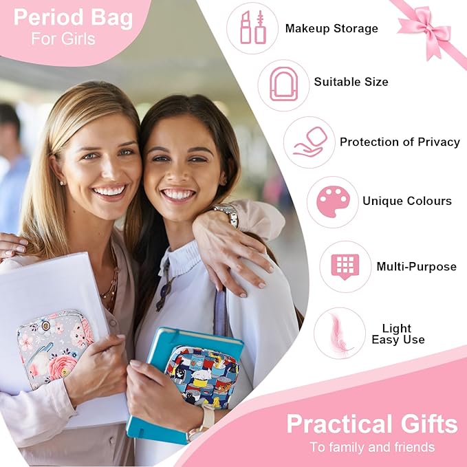 Desing Wish Period Bag Pouch Soft Cloth Sanitary Napkin Storage Bag Portable Menstrual Pad Pouches Tampon Holder for Purse First Period Kit for Girls 9-12 (Black Dots)