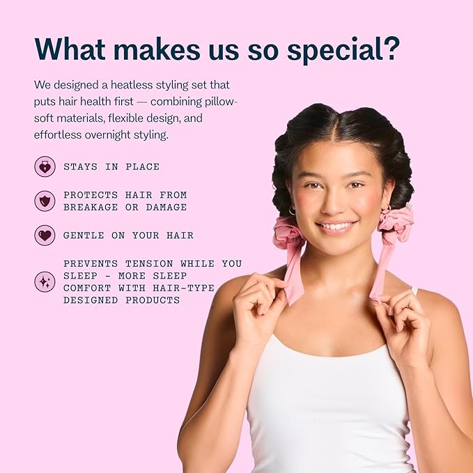 Gimme Beauty Chill Curl Heatless Styling Set - Gentle & Breatable Hair Rods for Overnight Curls - Natural Waves with a Frizz-Free Finish - Clip & Scrunchies for Secure Hold - Fine Hair, 4 Count