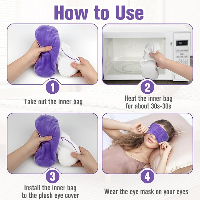Heated Eye Mask Warm Compress for Eyes, Soothing Weighted Eye Mask for Sleeping, Microwave Moist Heating Pad Hot Compress for Eyes Relaxation, Reusable Sleep Mask for Home, Office (Purple)