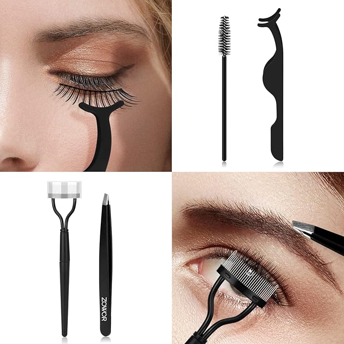 Eyelash Curler with Comb and Brush Fit All Eye Shape Curved Eyelash Curlers with 5PCS Silicone Refill Pad,Natural and Long Lasting Lash Curler for Women Make Up Gift(Black)