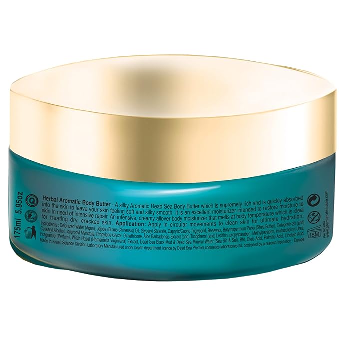 Premier Dead Sea Body Butter for Women & Men - Shea Butter Moisturizer for Dry Skin, Firming Body Cream with Dead Sea Minerals, Natural Hand Moisturizer, Anti-Aging (Herbal, 5.95 Fl Oz)