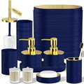 Bathroom Set, 10PC Bathroom Accessory Set, Blue Bathroom Accessories, Navy Blue and Gold Bathroom Set with Trash Can, Soap Dispensers