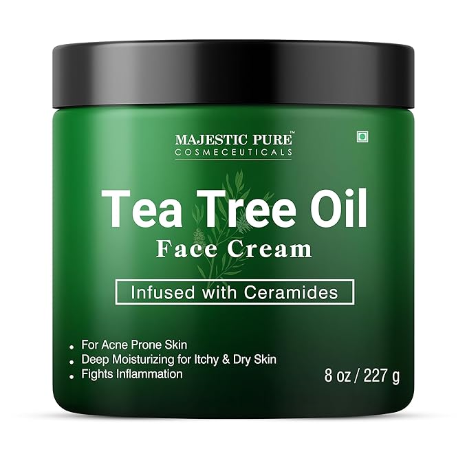 Majestic Pure Tea Tree Oil Face Cream | Cream for Dry & Itchy Skin, Acne, Scar, Day & Night Moisturizer Face Cream for Women & Men | 8 Oz