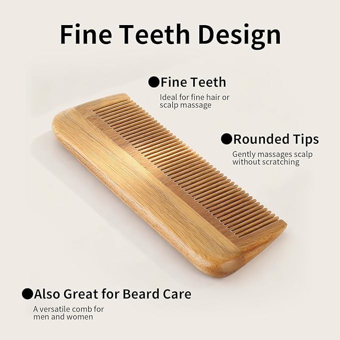Onedor Handmade 100% Natural Green Sandalwood Wooden Comb for Men Hair, Beard, and Mustache Styling Pocket Comb With Leather Case (Short)