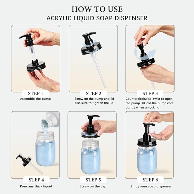 Amolliar Plastic Mason Jar Soap Dispenser with Pump Lid,16OZ Refillable BPA-Free Hand Soap Dispenser Set with Cute Lables - Farmhouse Decor for Kitchen/Bathroom,Liquid Soap,Dish Soap, Lotion (4 Pack)