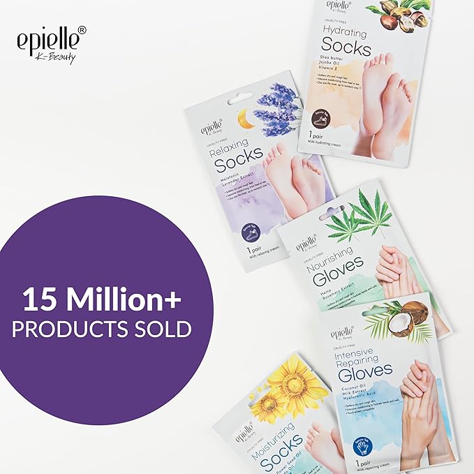 Epielle Relaxing Foot Mask 6 Pairs, Soften and Restore with Melatonin & Lavender Extract, Deep Moisturizing Socks for Dry, Cracked Feet, Self Care Gifts for Women, Spa Kit, Easter Basket Stuffers