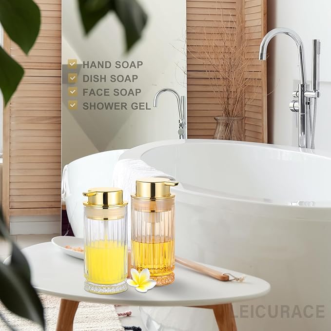 Glass Foam Soap Dispenser, Refillable Faming Dispenser with Gold Pump, Foam Hand Soap Dispenser for Bathroom Kitchen, Home Decor （Foam Type/Gold）