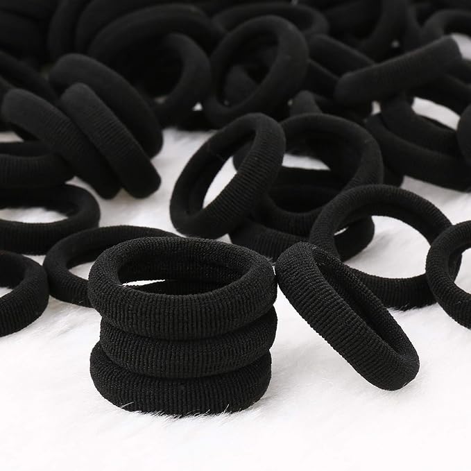 200PCS Black Baby Hair Bands – Mini Seamless Toddler Hair Ties – Soft Toddler Hair Ponytail Holders for Kids Girls, 1 Inch in Diameter, Black, by BAOLI