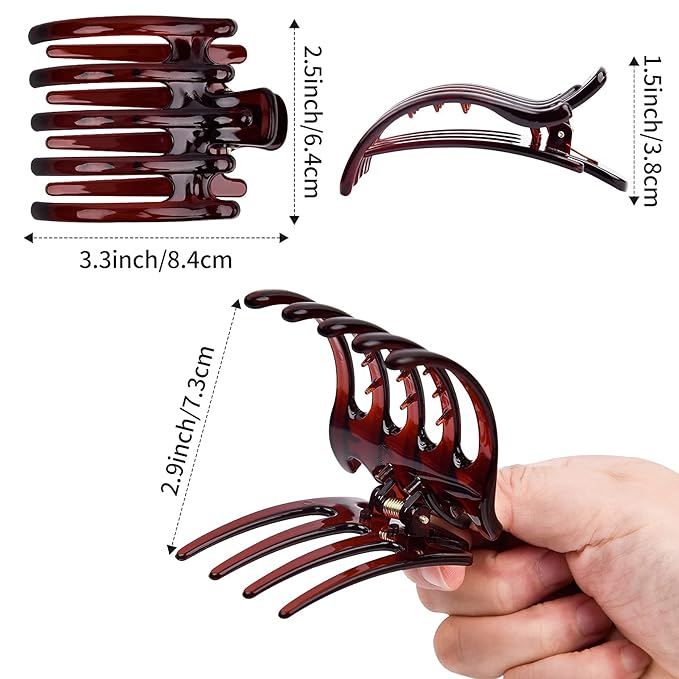 Big Hair Claw Clips 6 Pcs Flat Hair Banana Barrettes Nonslip Large Hair Clip for Women and Girls Thin Hair Strong Hold Brown Hair Clips