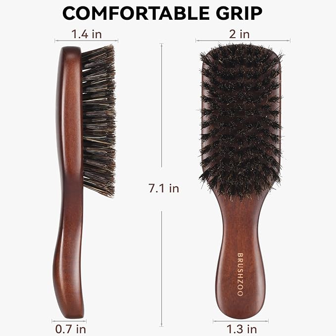 Beard Brush for Men Smooths Softens Beard and Exfoliates Skin and Scalp, 100% Boar Bristle Hair Brush for Beard & Short Hair Detangle add Natural Shine