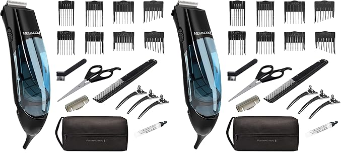 Remington Vacuum Haircut Kit,Vacuum Beard Trimmer,Hair Clippers for Men with Removable Hair Chamber and Dual Motor Power (18 Pieces),(Pack of 2)