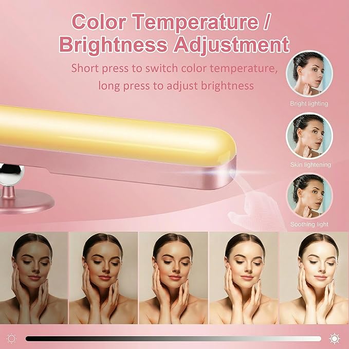 Wireless Vanity Lights for Mirror, Rechargeable Battery Operated Stick on Lamp, Adjustable Makeup Light, Cordless Magnetic LED Bar Renter Friendly Lighting Decor Gift, Pink