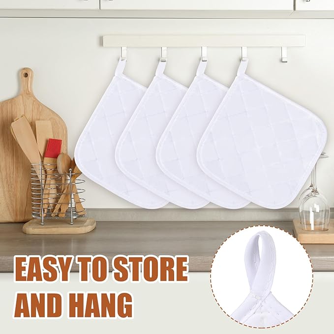 Uiifan 30 Pieces Cotton Pot Holders for Kitchen Washable Heat Resistant Potholders Oven Hot Pads for Cooking and Baking, 7.87 x 7.87 x 0.2 Inch (White)