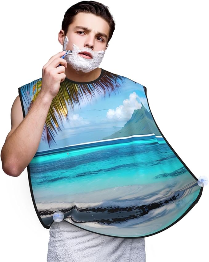 Tahiti Beach Print Beard Bib Shaving Apron, Beard Hair Trimming Cape Gift For Dad