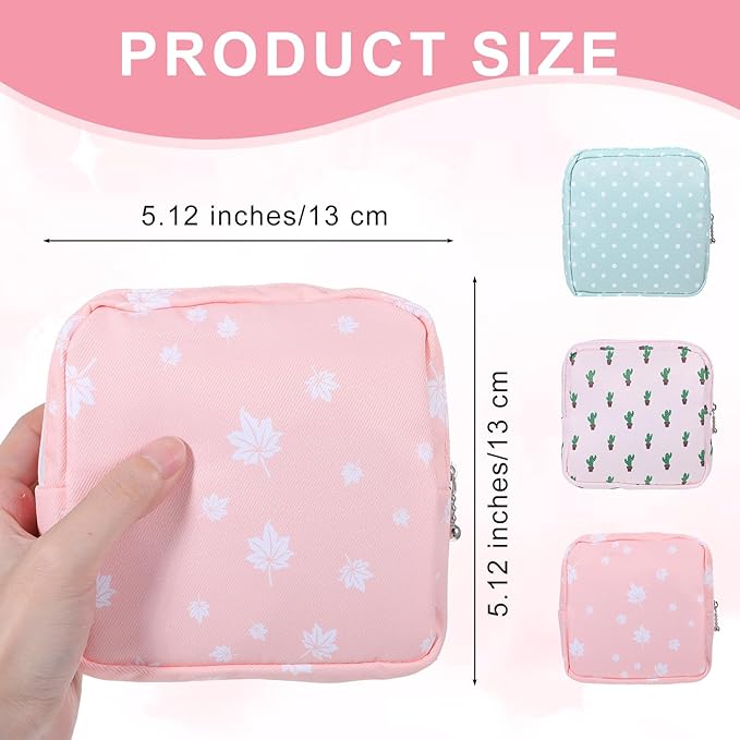 3PCS Pad Pouch for Women Period Bag Zippered Sanitary Napkin Storage Bag for Tampons Pads Menstrual Cup Pouches Portable Feminine Hygiene Organizer Tampon Holder Bags for Purse Travel Pouch