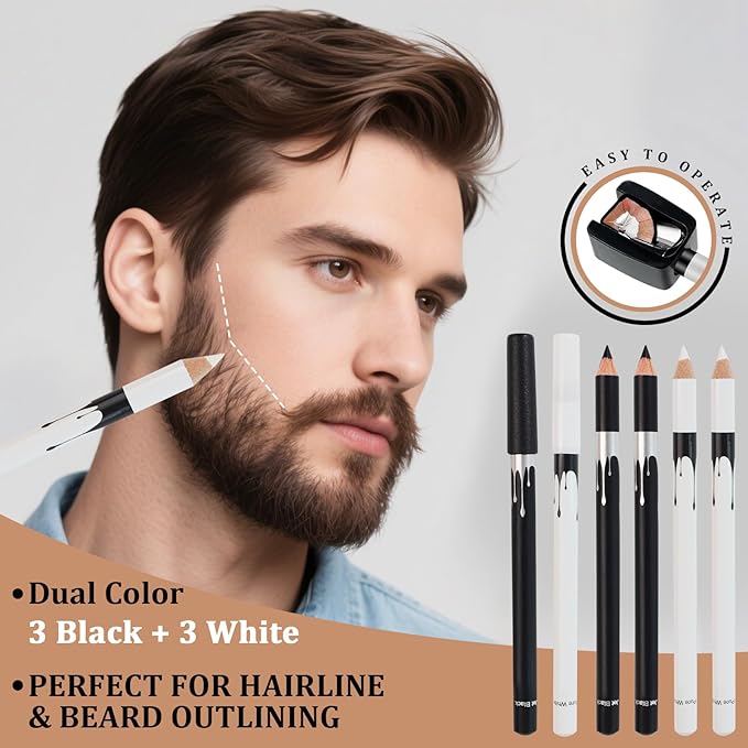 DUAIU 12Pcs Beard Shaper Tool Kit for Men Grooming, White Black Barber Pencil for Lineup Edging with Sharpener, Hairline Beard Guide Shaping Barber Comb Clipper Cleaning Brushes Hair Combs Set