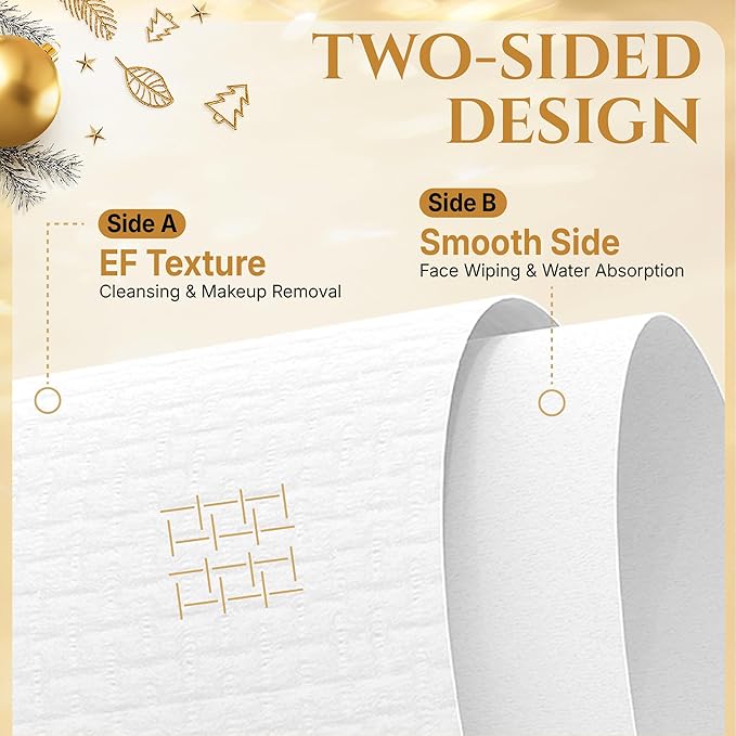 Christmas Disposable Face Towels XL 50 Count, Holiday Gifts for Women, Magnetic Box, Ultra Soft Facial Tissues, Makeup Remover Dry Wipes for Sensitive Skin, Stocking Stuffers