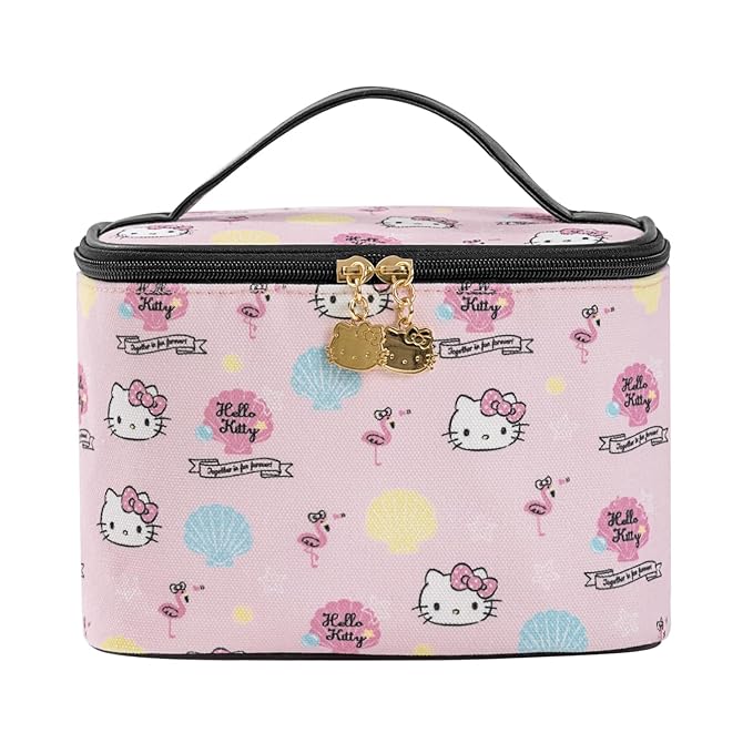 Vimanllie Cosmetic Bag Large Makeup Bag |Travel Toiletry Bags Organizer for Women | Pink Canvas Case with Brush Holder for Girls - Beauty Organizer for Home & Travel with Handle