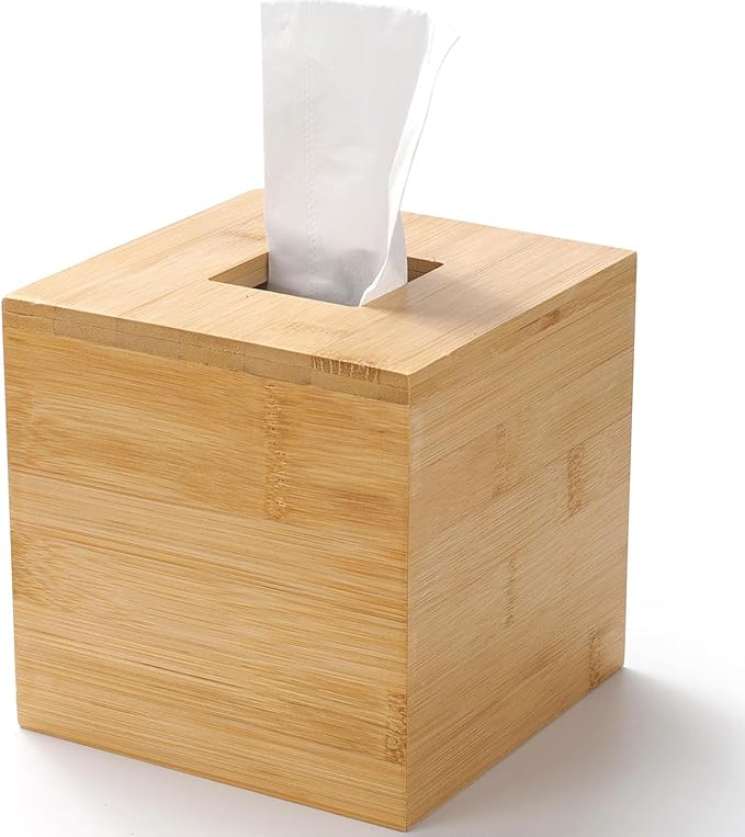 Tissue Box Cover, Square Tissue Box Holder, Bamboo Facial Paper Holder for Bathroom, Bedroom, Dinner Table, Office (1 Pack, 5.7 x 5.7 x 5.7 inch)