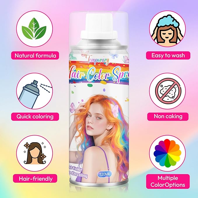 Black Temporary Hair Color Spray for Girls & Women- Washable Root Touch Up Hair Dye, Non-Sticky Hair Wax for Christmas,Parties (120ML, Black)