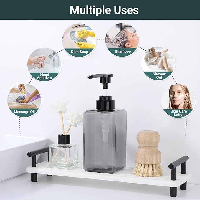 Suream Plastic Soap Dispenser 15oz/450ml, 3 Packs Shampoo Bottles Refillable with Pump and Labels, Body Wash Dispenser for Shower, Shampoo Container for Soap Cream Lotion Gel(Grey)