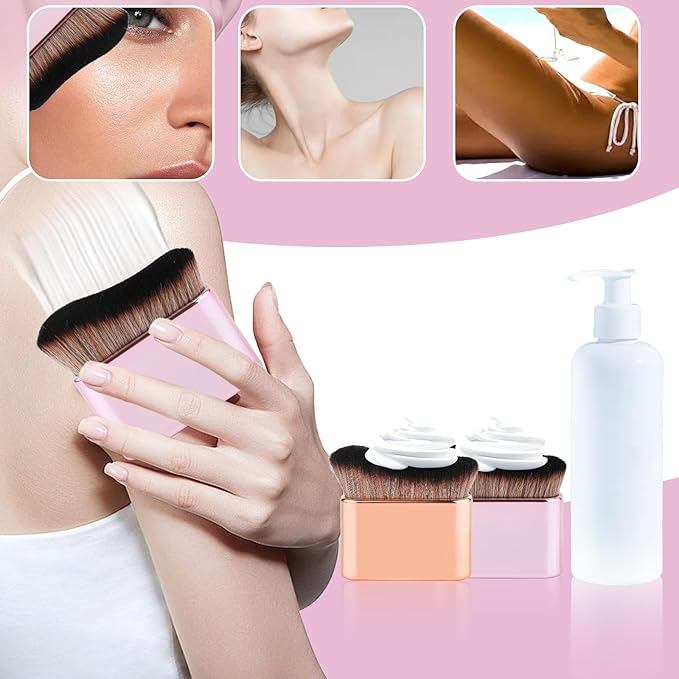 2pcs Self Tanning Brushes, Liquid Foundation for Self Tan Brush Applicator Body Makeup Brushes for Self Tanner Body Face (Rose Pink, Gold)