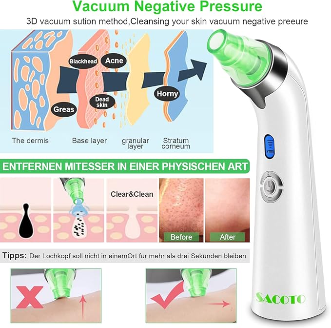 Blackhead Remover Pore Vacuum, Face Suction Pore Cleanser, 5 Suction Power Electric Blackhead Extractor Tool, 4 Probes, Blackhead Suction Remover for Women & Men