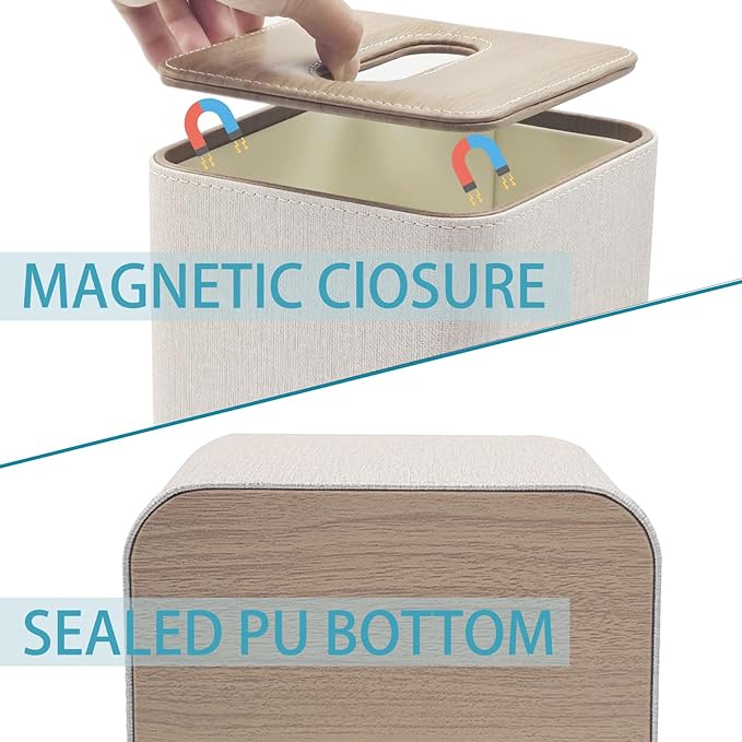 Tissue Box Cover Holder Square Tissue Box with Magnetic Closure Decorative PU Leather Cube Facial Tissue Box Cover for Bathroom Vanity Office