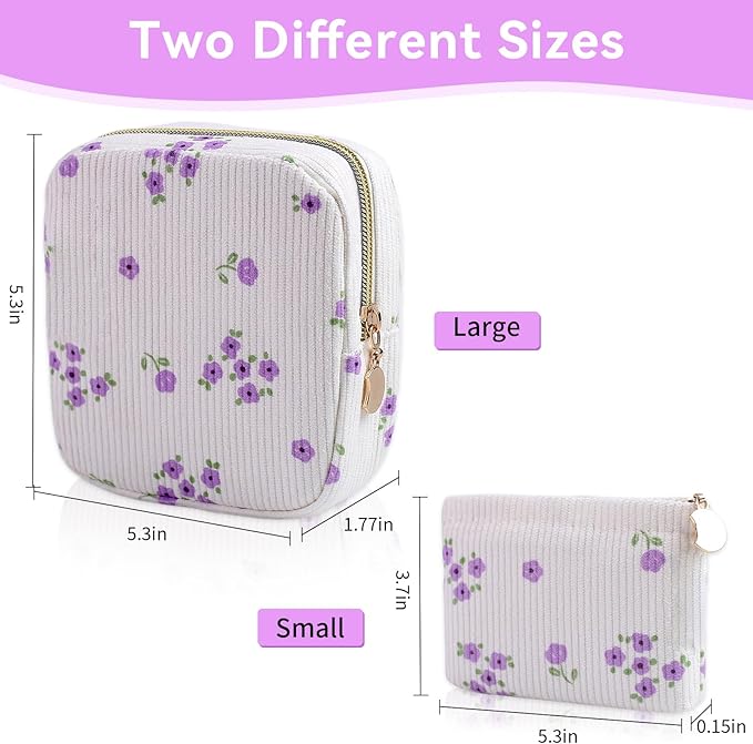 2-Pack Period Bag for Women Girls, Portable Corduroy Sanitary Napkin Storage Bag Period Pouch Small Discreet Menstrual Pouch, Sanitary Pads Bag Period Kits Tampons Holder for First Period