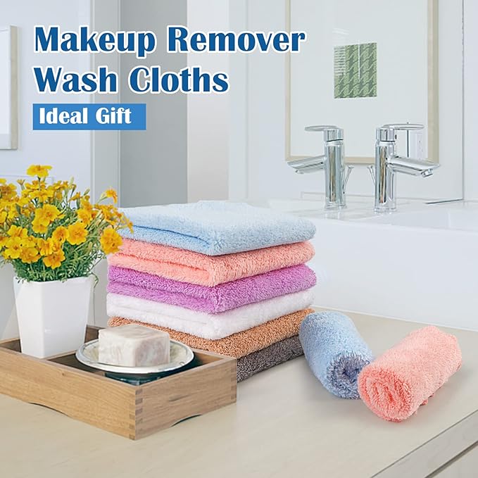 Orighty Makeup Remover Cloths, Cleansing, Reusable, Soft & Washable Coral Fleece Microfiber Washcloths/Towel for Face, Eye, Lips, Pack of 48, 7 x 7 inch