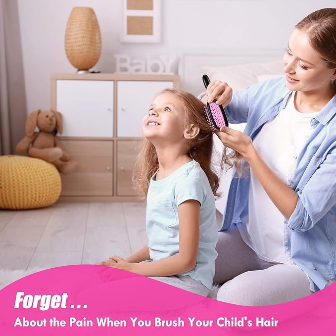 Vented Detangling Hair Brush - 2 Pack Mini Detangler Hairbrush with Soft Bristles for Effortless Tangle Free - Ideal for Wet Dry or Damaged Hair for Women Men Kids - Pink & Pink