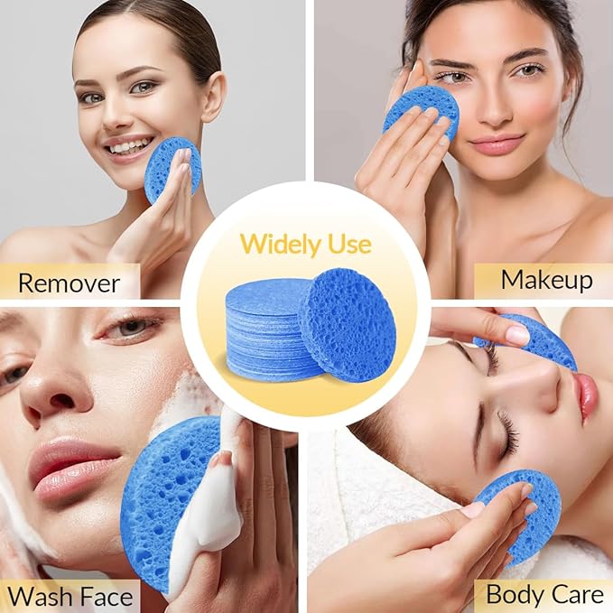 50-Count Facial Sponges Compressed Natural Cellulose Sponge Round Shape Face Sponge for Face Cleansing Exfoliating and Makeup Removal, Blue