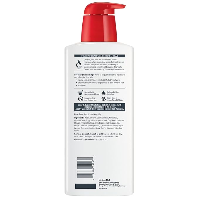 Eucerin Skin Calming Body Lotion, Natural Oatmeal Enriched Body Lotion for Dry, Itchy Skin, 16.9 fl. oz. Bottle