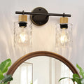 Bathroom Light Fixtures, 2-Light Coastal Vanity Lights with Crystal Glass Shade, Brown and Gold Bathroom Wall Lamp for Mirror Kitchen Hallway Cabinet