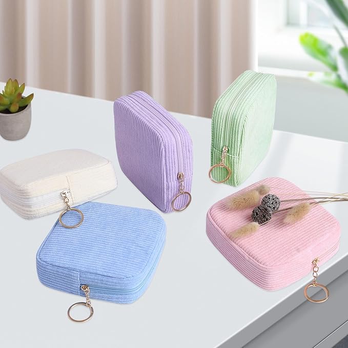 Sanitary Napkin Storage Bag, Preppy Corduroy Period Bag for Women, Cute Portable Period Pouch with Zipper, Sanitary Pads Bag Tampons Holder for Purse, First Period for Women Ladies
