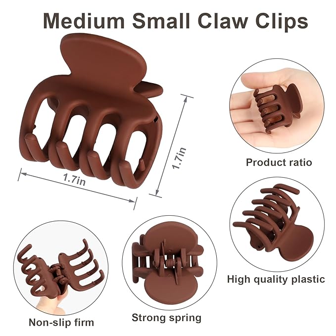 6 Pcs Hair Clips Small Claw Clips for Thin Hair Medium Matte Non-slip Hair Accessories for Women and Girls (Brown Scarlet)