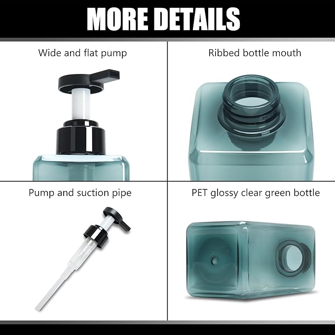 Soap Dispenser Bathroom, YACEYACE 16.9oz Set of 3 Clear Blue Shampoo Bottles, Refillable Pump Bottles Shampoo Dispenser, Soap Dispenser for Kitchen