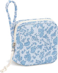 Small Makeup Bag | Discreet Period Bag Pad Pouch for Purse| Sanitary Napkin Storage & Tampon Holder for Travel (Flower blue)
