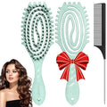 Curl Defining Brush, Boar Bristle Detangling Hair Brush for Women Girls Thick Curly Wavy Hair Wet Dry Use, Fast Blow Drying Vented Styling Hairbrush, Smoothing Hair No Tangle (Turquoise)