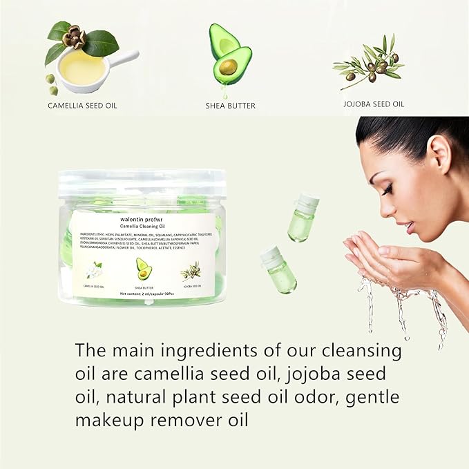 Cleansing Oil for Face, 30 Pcs Mini Moisturizing Camellia Seed Travel Size Deep Cleansing Oil, Portable Makeup Remover Oils, Gentle Cleaning Oils for All Skin Types