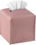 Tissue Box Cover, Jeethemy Square PU Leather Tissue Box Holder, Modern Tissue Case Facial Paper Organizer Dispenser，5X5X5'',Single Pink