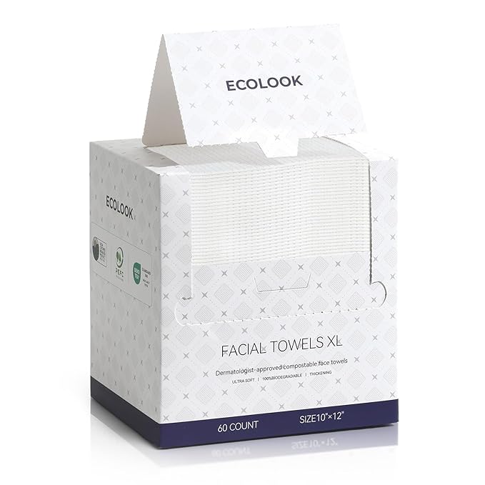 ECOLOOK Disposable Face Towel XL-60 Count Upgraded Thick Facial Towels, Ultra Soft Clean Face Towels Disposable, 10"x12" & 90 GSM, Ideal for Sensitive Skin-1 PACK