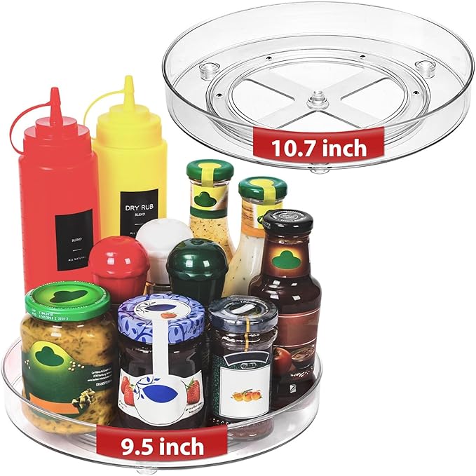 2 Pack Lazy Susan Organizer, 9.5 Inch, 10.7 Inch Lazy Susan Turntable for Cabinet, Turntable Organizer for Pantry Organizers and Storage, Non-Skid Fridge Organizer