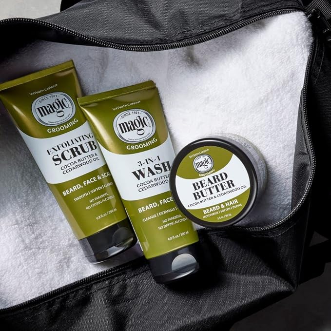SoftSheen-Carson Magic Men's Grooming Facial Exfoliating Scrub, Softens, Smooths and Clarify, With Cocoa Butter and Cedarwood Oil for Beard, Skin and Scalp, 6.7 fluid ounces
